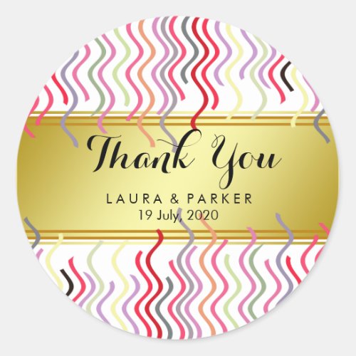 Gold Faux Foil Glitter Thank You Wedding Round Classic Round Sticker