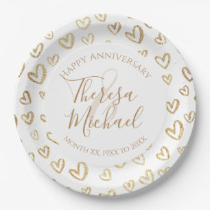Gold Faux Foil Hearts Custom Saying Name Date Paper Plates