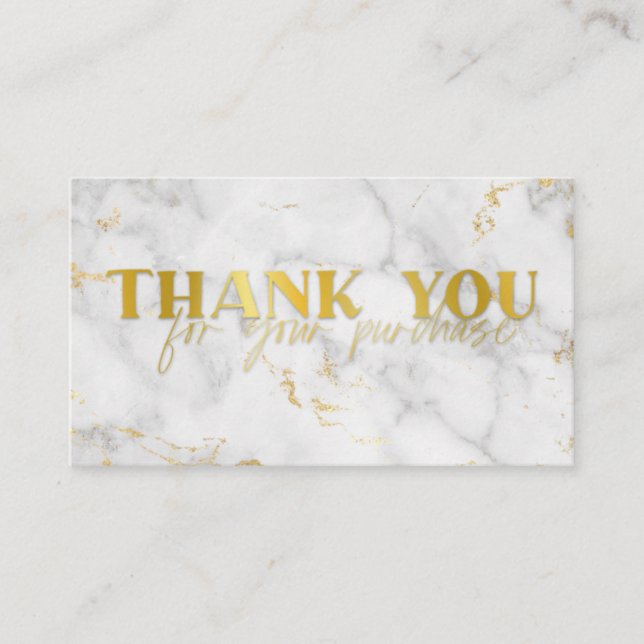 Gold faux foil marble thank you note business card (Front)