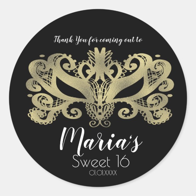 Gold Faux Foil Masquerade Mask Party Favor Classic Round Sticker (Front)