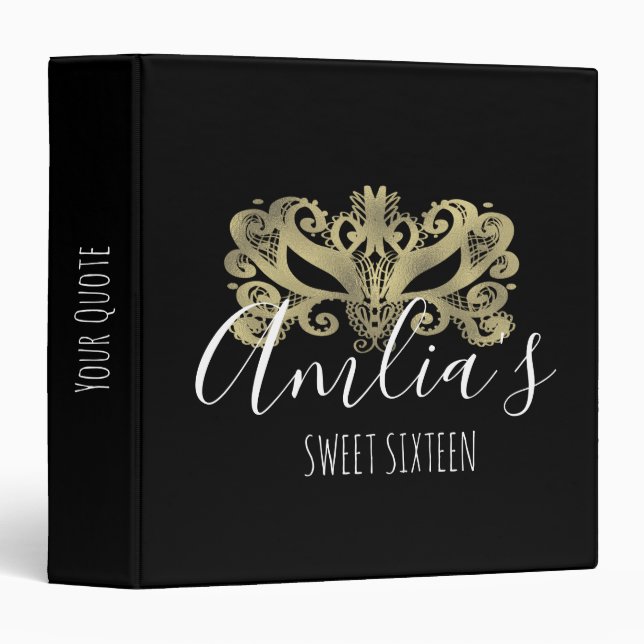 Gold Faux Foil Masquerade Photo 3 Ring Binder (Front/Spine)
