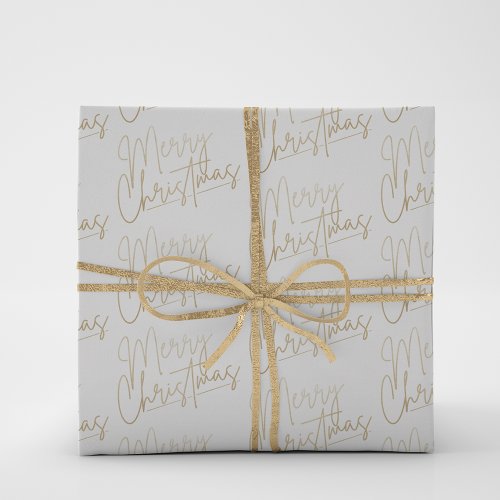 Gold Faux Foil Merry Christmas White Wrapping Paper Sheets