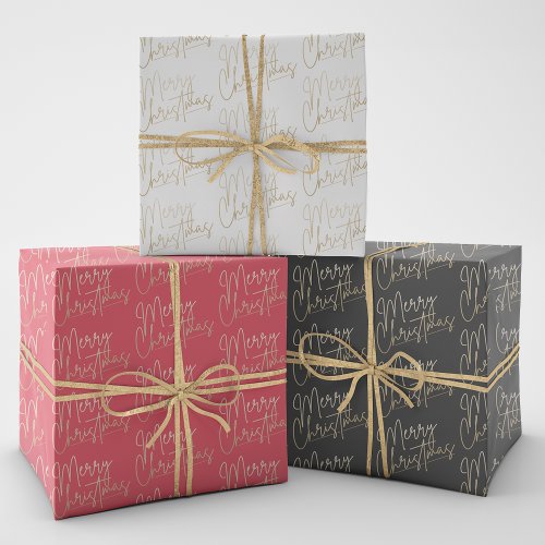 Gold Faux Foil Merry Christmas Wrapping Paper Sheets