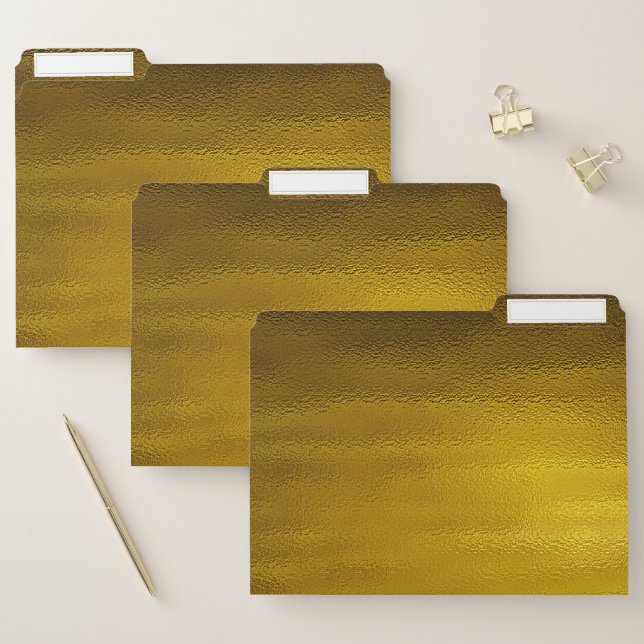 Gold faux foil metallic shine golden chic file folder (Set)