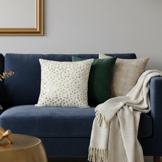 Gold Faux Foil Modern Metallic Polka Dot Throw Pillow (Creator Uploaded)