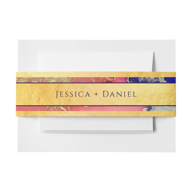 Gold Faux Foil Pink Purple Named Wedding Invitation Belly Band (Front Example)