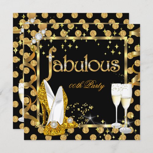 Gold Faux Foil Polka Dots Fabulous High Heel Party Invitation