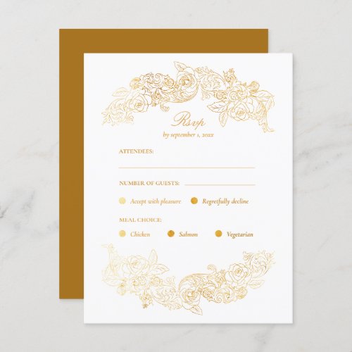 Gold Faux Foil Rococo Meal Choice RSVP Card
