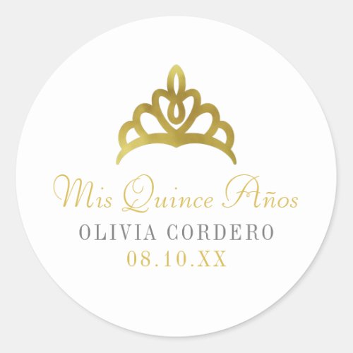 Gold Faux Foil Tiara Quinceaera Classic Round Sticker