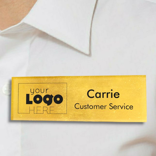 Gold Faux Foil Your Logo Employee Staff Name Badge (Creator Uploaded)