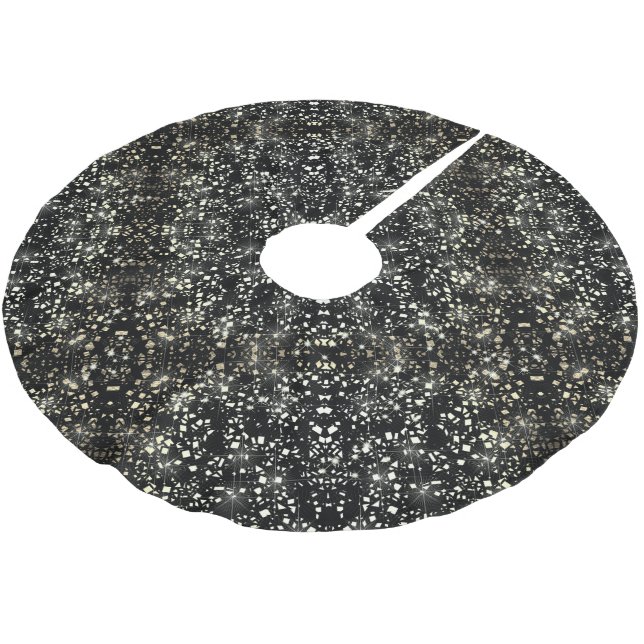 Gold Faux Glass Glitter Sparkle on Black Brushed Polyester Tree Skirt (Angled)