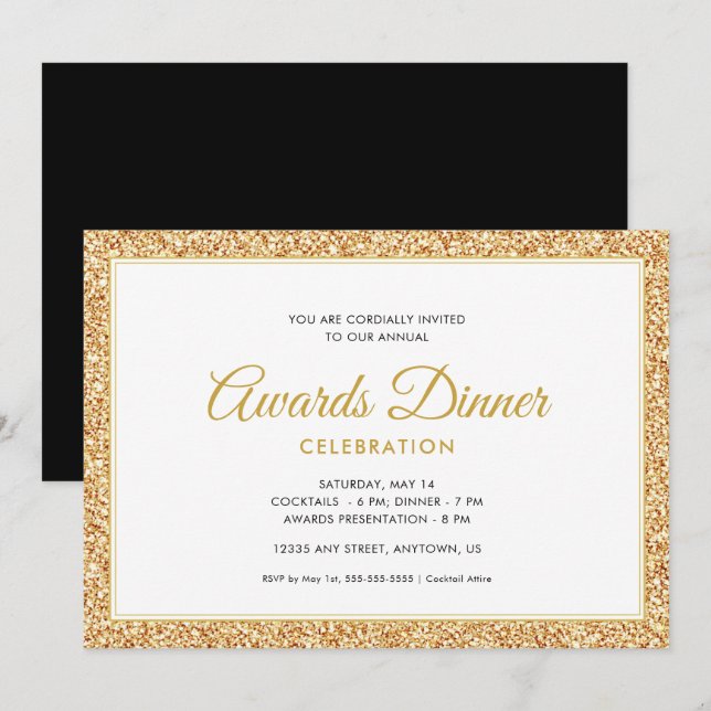 Gold Faux Glitter | Awards Dinner Celebration Invitation (Front/Back)