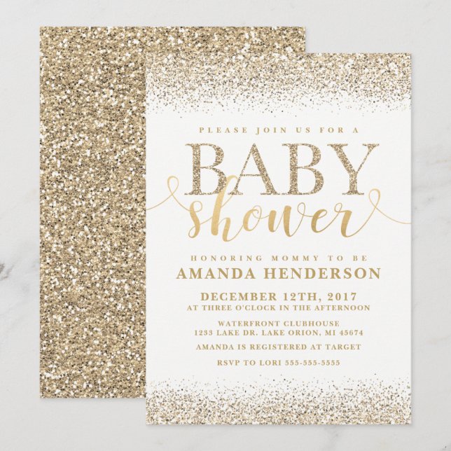 Gold Faux Glitter Baby Shower Invitation (Front/Back)