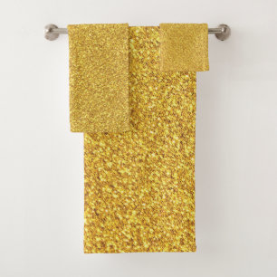 Gold faux glitter bath towel set