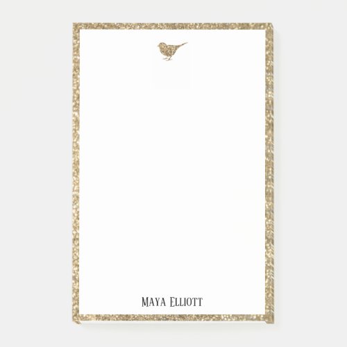 Gold Faux Glitter Bird  Border on White Post_it Notes