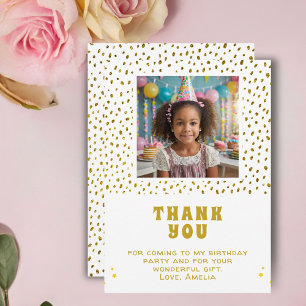 Gold Faux Glitter Birthday Girl Photo Thank You Card