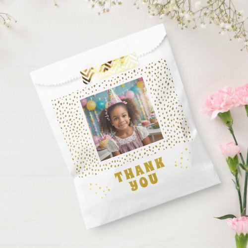Gold Faux Glitter Birthday Girl Photo Thank you Favor Bag