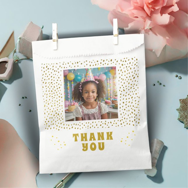 Gold Faux Glitter Birthday Girl Photo Thank you Favor Bag (Creator Uploaded)