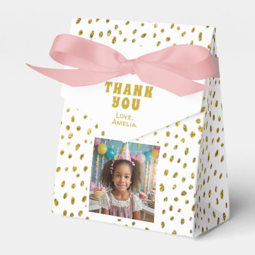 Gold Faux Glitter Birthday Girl Photo Thank you Favor Boxes