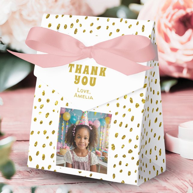 Gold Faux Glitter Birthday Girl Photo Thank you Favor Boxes (Creator Uploaded)