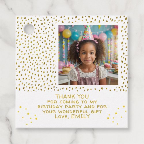 Gold Faux Glitter Birthday Girl Photo Thank you Favor Tags