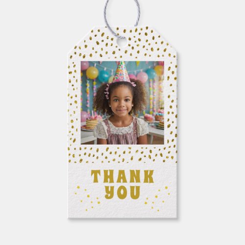 Gold Faux Glitter Birthday Girl Photo Thank you Gift Tags