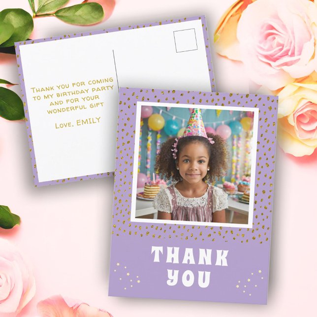 Gold Faux Glitter Birthday Girl Photo Thank you Postcard (Creator Uploaded)