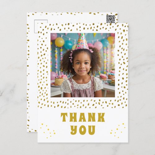 Gold Faux Glitter Birthday Girl Photo Thank you Postcard