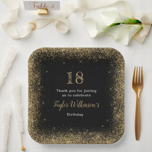 Gold Faux Glitter Birthday Party Paper Plates