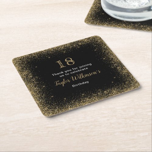 Gold Faux Glitter Birthday Party Square Paper Coaster
