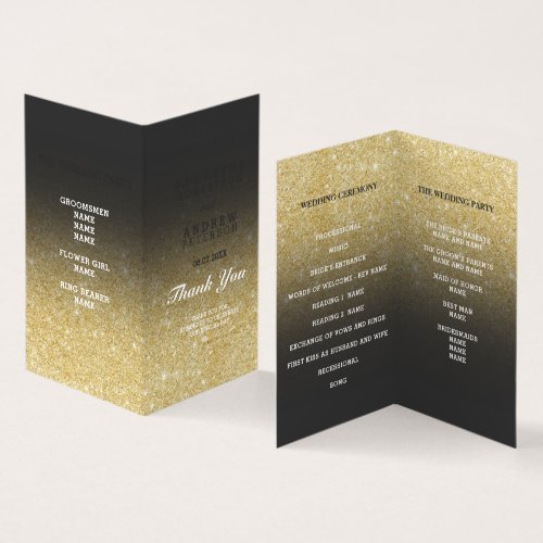 Gold faux glitter black ombre wedding program