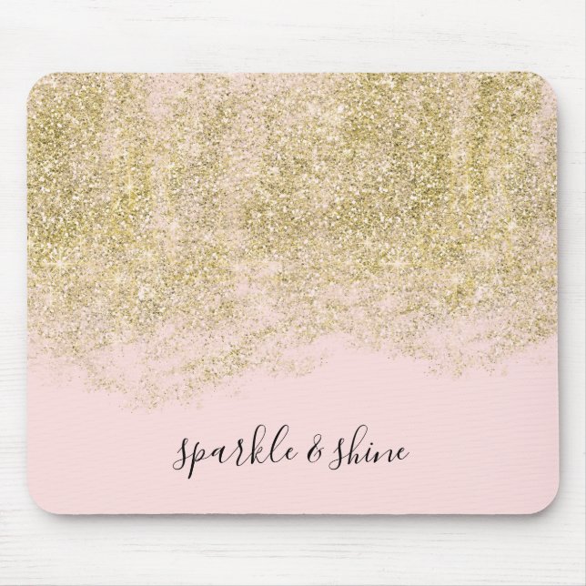 Gold Faux Glitter Blush Pink Sparkle Mouse Pad (Front)