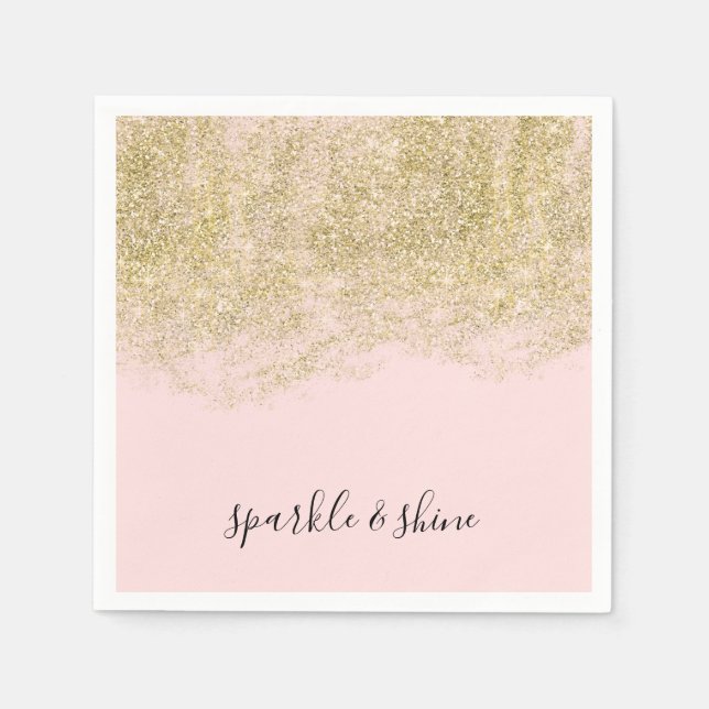 Gold Faux Glitter Blush Pink Sparkle Napkins (Front)