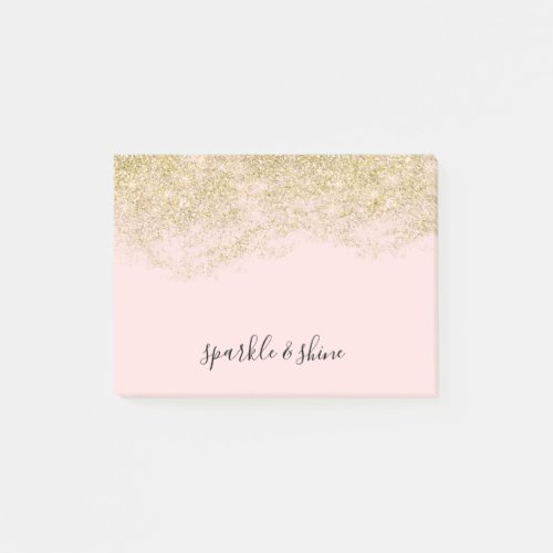 Gold Faux Glitter Blush Pink Sparkle Post_it Notes