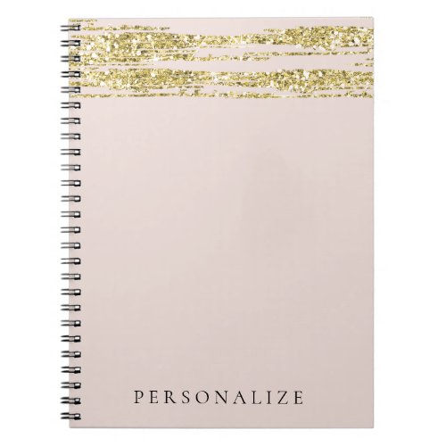Gold Faux Glitter Blush Pink Stripes Notebook