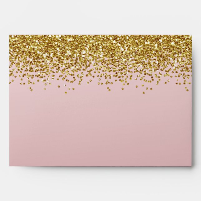 Gold Faux Glitter Blush Rose Pink Ombre Envelope (Front)