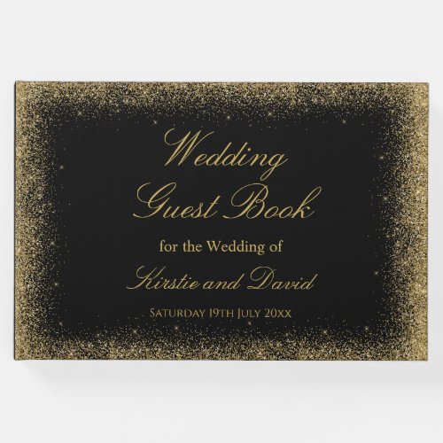 Gold Faux Glitter Borders Wedding Guest Book