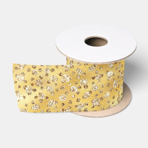 Gold Faux Glitter Cheetah Spots Satin Ribbon