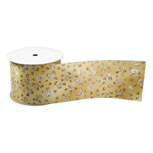 Gold Faux Glitter Cheetah Spots Satin Ribbon