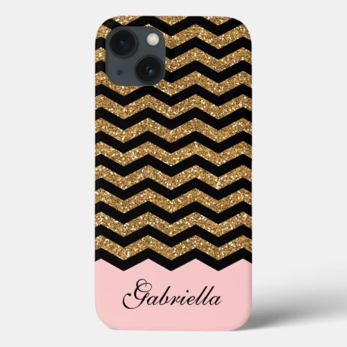 Gold Faux Glitter Chevron iPhone 13 Case