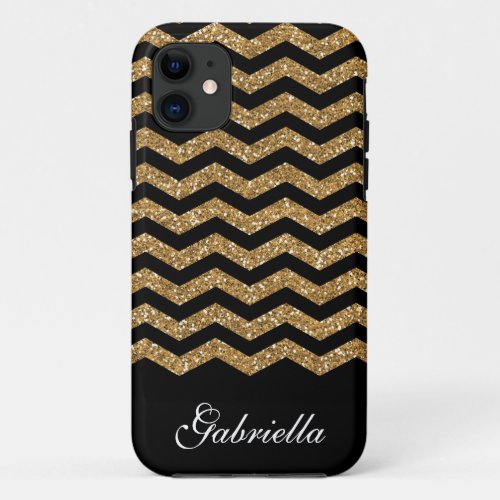 Gold Faux Glitter Chevron iPhone 11 Case