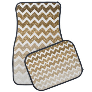 Gold Faux Glitter Chevron Ombre Car Floor Mat