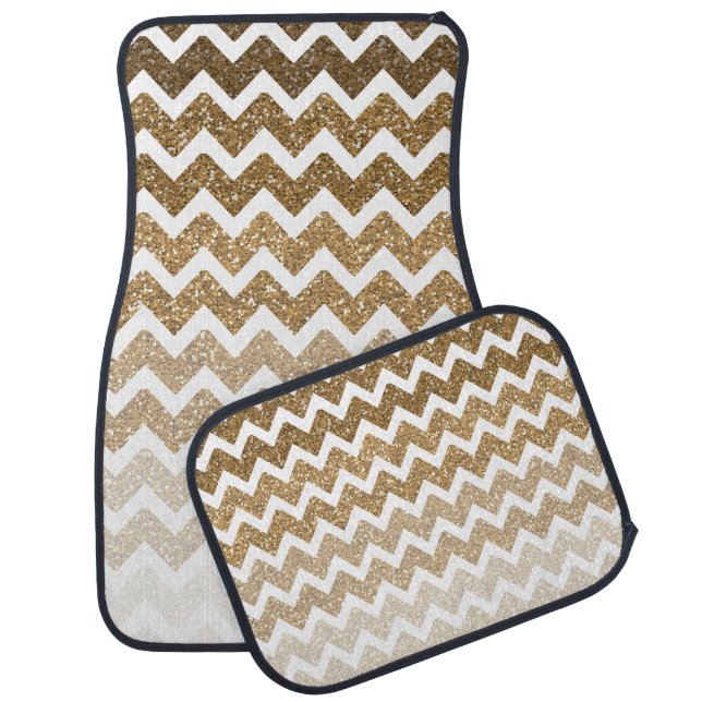 Gold Faux Glitter Chevron Ombre Car Floor Mat (Set)