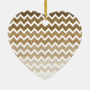 Gold Faux Glitter Chevron Ombre Ceramic Ornament