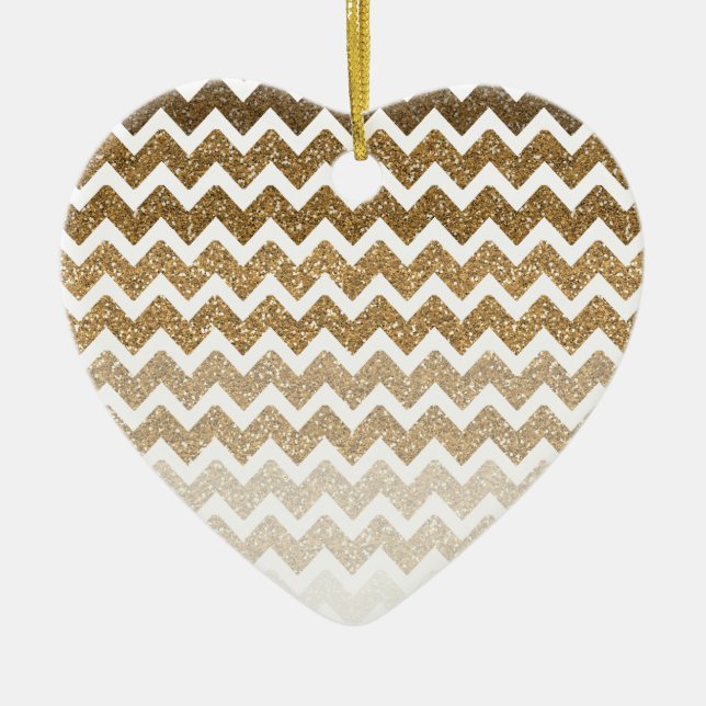 Gold Faux Glitter Chevron Ombre Ceramic Ornament (Front)