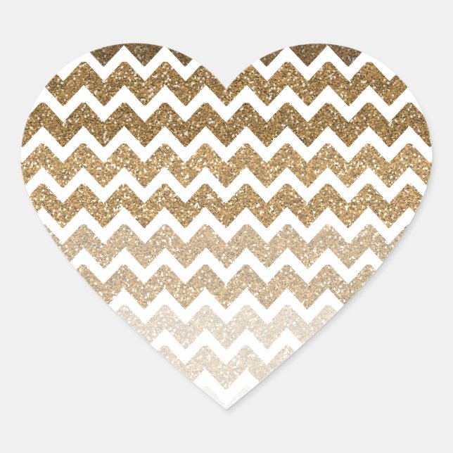 Gold Faux Glitter Chevron Ombre Heart Sticker (Front)