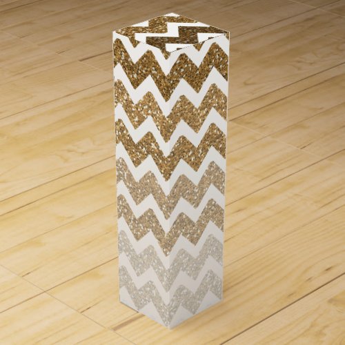 Gold Faux Glitter Chevron Ombre Wine Gift Box