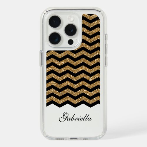 Gold Faux Glitter Chevron iPhone 15 Pro Case