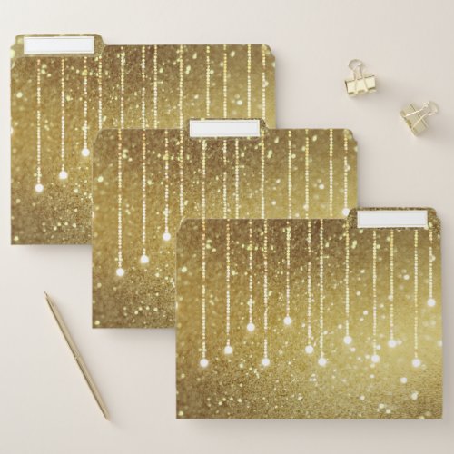Gold faux glitter chic string lights sparkling file folder