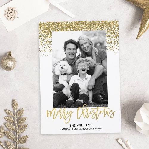 Gold Faux Glitter Christmas Photo Holiday Card